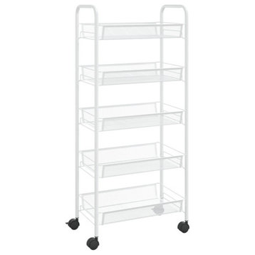 vidaXL 5-Tier Kitchen Trolley Storage Utility Cart with Mesh Baskets White Iron