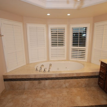 6 Foot Tub in Window Alcove & Glass Tile Inlaid Floors & Shower Bench Seat