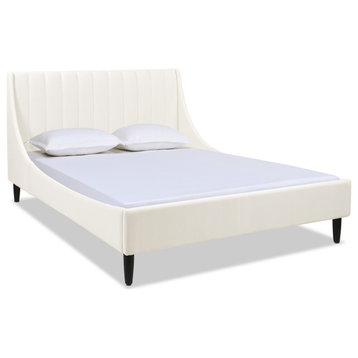 Aspen Vertical Tufted Headboard Platform Bed Set, White, Queen