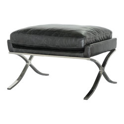 Heathrow Leather Ottoman-Black - Footstools And Ottomans