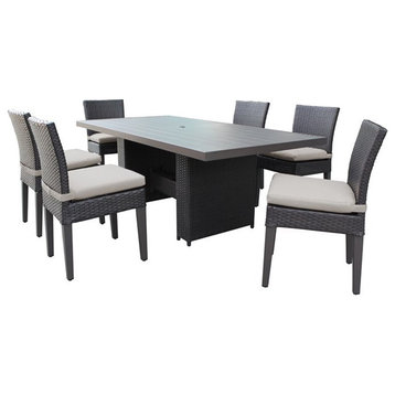 Barbados Rectangular Outdoor Patio Dining Table with 6 Armless Chairs in Beige