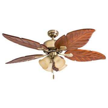 Honeywell Royal Palm Tropical Ceiling Fan With Light, 52", Aged Brass