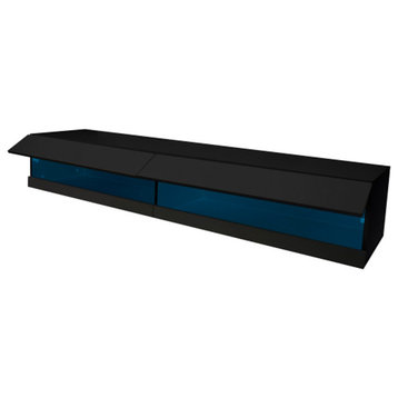 Modern Black Grey MDF benches Wall Mounted Floating TV stand with 20 Color LEDs
