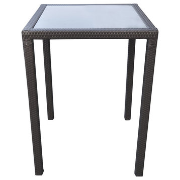 Tropez Outdoor Patio Wicker Bar Table With Black Glass Top