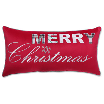 Indoor Merry Christmas Red Rectangular Throw Pillow