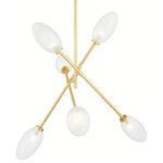 Hudson Valley - Alberton 6-Light Chandelier, Aged Brass - Alberton reinvents the familiar sputnik silhouette as a modern dynamic statement piece. Elongated clear etched glass shades suspend from rotating metallic arms in Aged or Black Brass to create a piece of utilitarian art that is as beautiful as it is functional.
