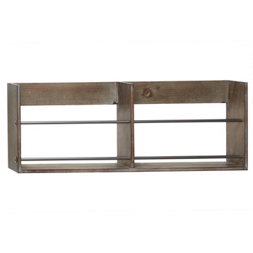 Large Rustic Style Rectangular Gray Metal & Brown Wood Wall Shelf