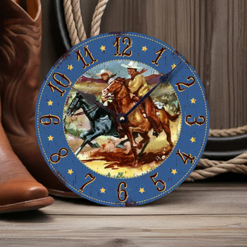 Retro Western Cowboy Horses Wall Clock