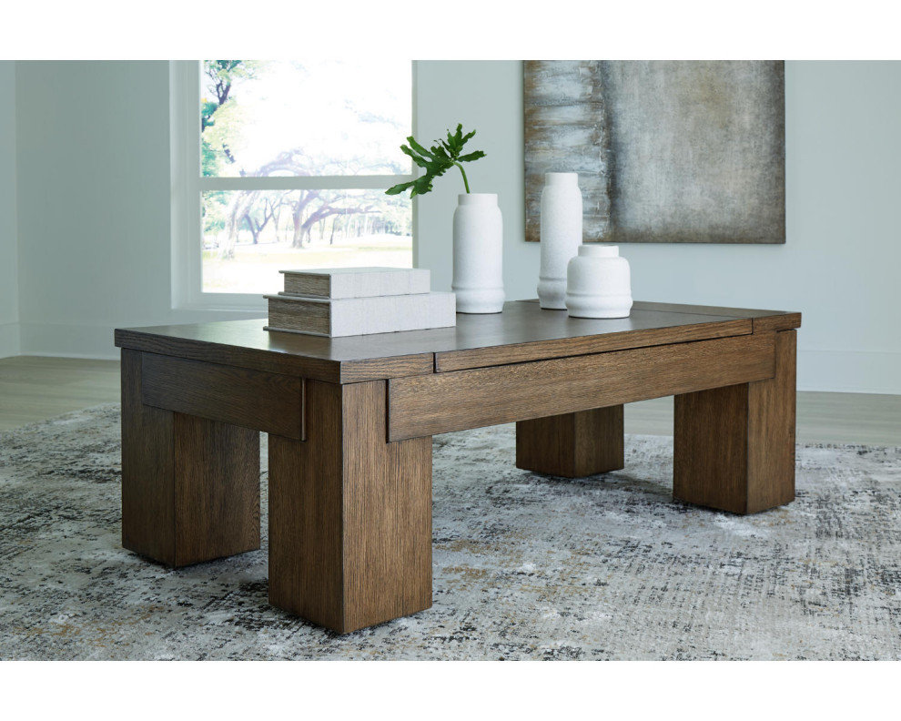 Rosswain Warm Brown Lift-Top Coffee Table, 54"W x 28"D x 18"H ...