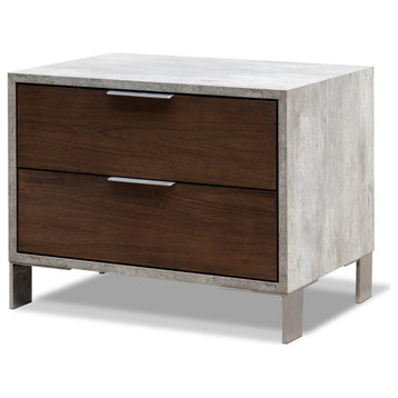 Modern Dark Walnut and Concrete Nightstand With Two Drawers
