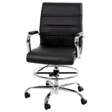 Flash Furniture Mid-Back Adjustable Foot Ring Metal Drafting Chair in Black