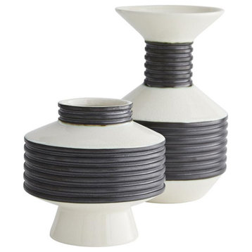 Alfredo Vases (Set of 2), Gunmetal, Ivory Crackle Porcelain, 6.5"W (7728 3JQXE)