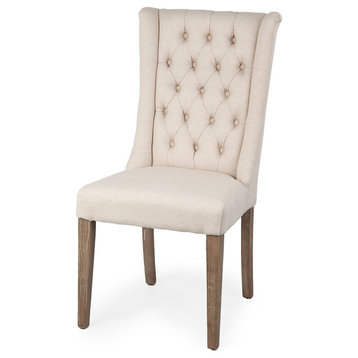 Mackenzie Cream Fabric Seat With Medium Brown Solid Wood Frame Dining Chair