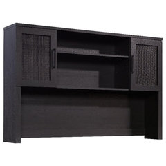 Pemberly Row Carbon Oak Finish Computer Desk Hutch | Engineered Wood & Metal, 38.5"H X 60"W, Attaches To Desk