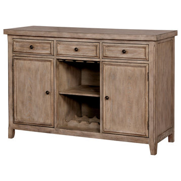 Sideboard, Storage Drawers With Round Handles & Open Comparments, Natural Tone