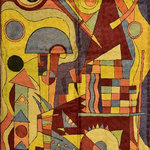 Kashmir Designs - Kandinsky Tapestry 2.5ftx4ft Composition Brown Wall Hanging Rug Carpet Art Silk - This modern accent wall art / tapestry / rug is hand embroidered by the finest artisans and design inspired by the works of Wassily Kandinsky. These wall art / tapestry / rugs can be used to decorate the walls of your homes or to spice up the decor.