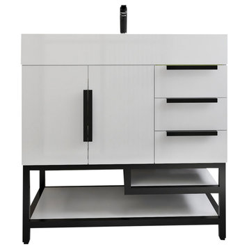 Jessica 36" Right Side Drawers Free-Standing Vanity, High Gloss White