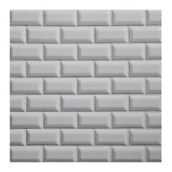 Dimensional Ceramic - Beveled Mini Brick 1" x 2" Mosaic White - Gloss - Tile