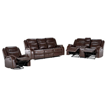 Sunset Trading Avant 3-Piece Faux Leather Reclining Living Room Set in Brown