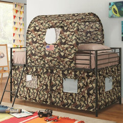 COASTER 460331 GREEN CAMOUFLAGE TENT TWIN LOFT BED - Kids Beds