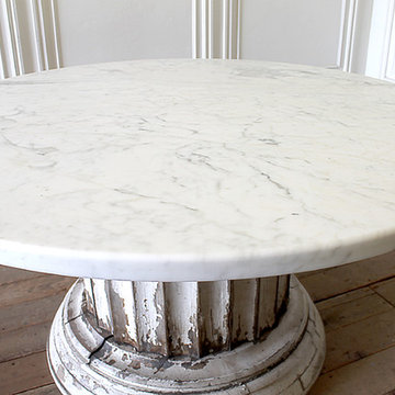 Antique Column Pedestal Dining Table Original Paint Calcutta Gold Marble Top