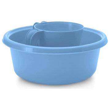 YBM Home Square Plastic Wash Cup & Wash Basin Set, long-lasting, Light Blue, Medium