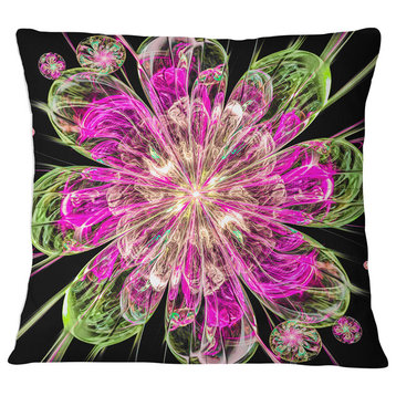 Perfect Fractal Flower in Pink and Green Floral Throw Pillow, 16"x16"