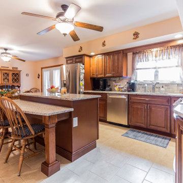 Glazed Saddle Brown Kitchen Cabinets