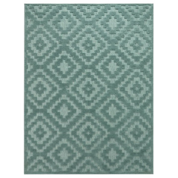 Indoor & Outdoor Rug With Moroccan Pattern, Turquoise, 3'11"x5'3"