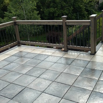 Cobblestone Gray Tile Deck Outline with DekTek Tile's New Limestone color!