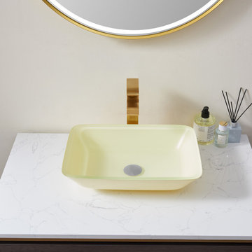 Matte White Glass Rectangular Vessel Bathroom Sink