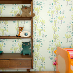 Forest Picnic Mint Green - Jim Flora Wallpaper Tiles - Wallpaper
