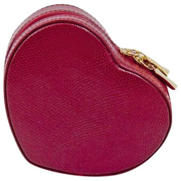 "Lizard" Leather Small Heart Shaped Jewelry Box, Red