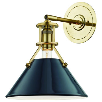 Painted No.2 Wall Sconce, Aged Brass, Darkest Blue Shade