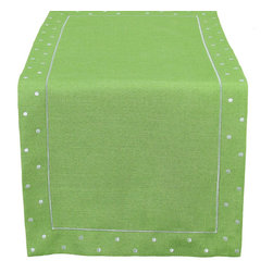 Xia Home Fashions - Polka Dot Embroidered Easy Care Table Runner, 16"x34", Green - Table Runners