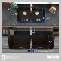 Karran Undermount Quartz 33" 50/50 Double Bowl Kitchen Sink, Brown
