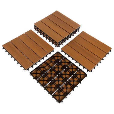 Set of 6 Wood/Plastic Composite Interlocking Deck Tiles, 5 Pack