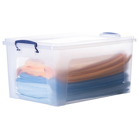 Clear Storage Bin With Lid, Stackable Container, 28.5 qt.