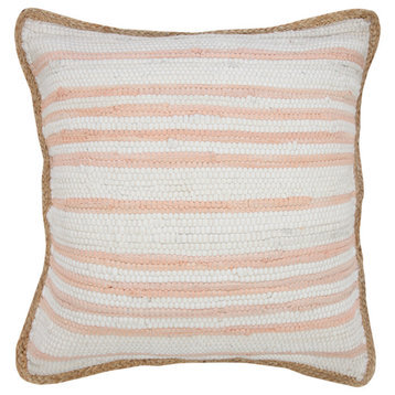 Ox Bay Handwoven Pink/White Bordered Cotton Blend Pillow Cover, 20"x20"