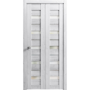 Closet Bi-fold Doors 36 x 96, Quadro 4445 Nordic White & Frosted Glass