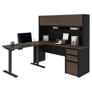 Connexion Height Adjustable L-Desk with Hutch in Antigua & Black