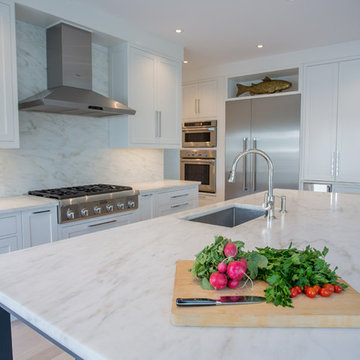 Transitional Rowayton Kitchen w/ Vintage Navy Island