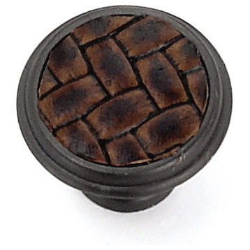 1 1/8" Churchill Round Knob-Oil-Rubbed Bronze/Brown Leather Insert
