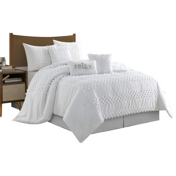Lerato 7 Piece Comforter Set, White, California King