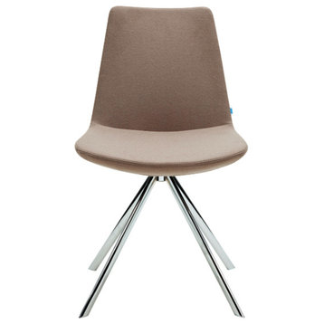 Pera Ellipse Swivel Chair, Bone Leatherette, Polished Chrome Base