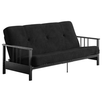 DHP Tallie Full Metal Arm Futon with 6" Thermobonded Black Microfiber Mattress
