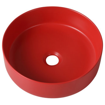 16" Ceramic Circular Vessel Bath Sink, Red