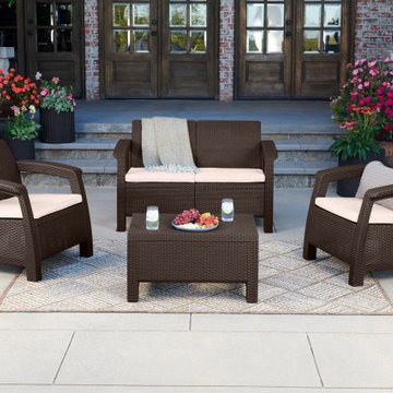 Corfu 4-Piece All-Weather Resin Patio Set With Cushions by Keter, Brown