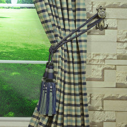 Paroo Cotton Blend Small Check Concealed Tab Top Curtains & Drapes Tassel Tiebac - Curtains