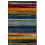 Mohawk Home - Mohawk Home Rainbow Multi 4' x 6' Area Rug - Saturated shades of blue, green, red, orange, yellow and purple line Mohawk Home's Rainbow Area Rug in Multicolor. Available in runners, scatters, 5x8 area rugs, 8x10 area rugs and other popular sizes, this transitional style features modern brushstroke inspired stripes of bold contemporary color. Beautiful for kitchens, dining areas, offices, kids spaces, nurseries, living rooms, bedrooms and more, this area rug is versatile and durably designed. This vibrant area rug was created with an advanced technology built for brilliant color and design clarity. Constructed on a stain resistant nylon base, this area rug is resilient and ideal even for high traffic areas. Pet and kid friendly, simply vacuum regularly and spot clean as needed with a solution of mild detergent and water to keep this rug looking its best. Keep your new rug and the flooring beneath looking their best with an essential all surface, earth conscious rug pad, crafted of 100% recycled fibers and certified Green Label Plus by The Carpet and Rug Institute!